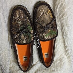 Route 66 Camouflage Moccasins with Bright Orange Interior
